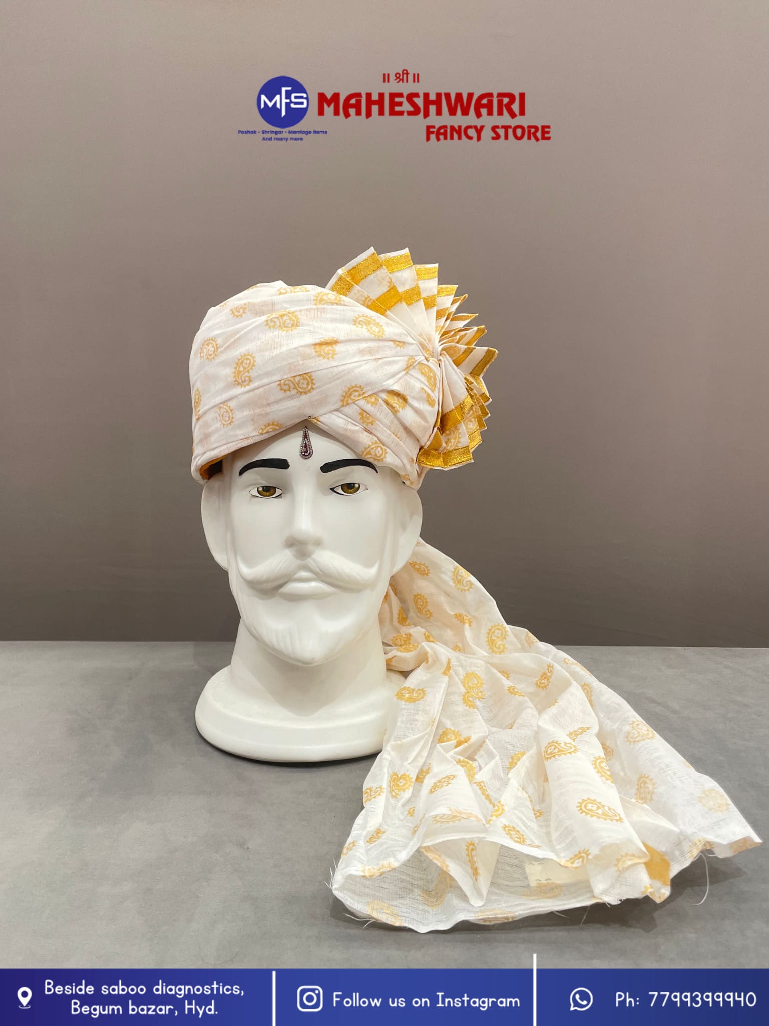 Digital White kairi Barati Pagdi Fabric